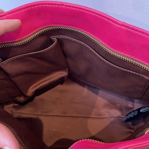 NWOT Fossil Ava Satchel pink with brown leather trim removable shoulder strap - Picture 12 of 13